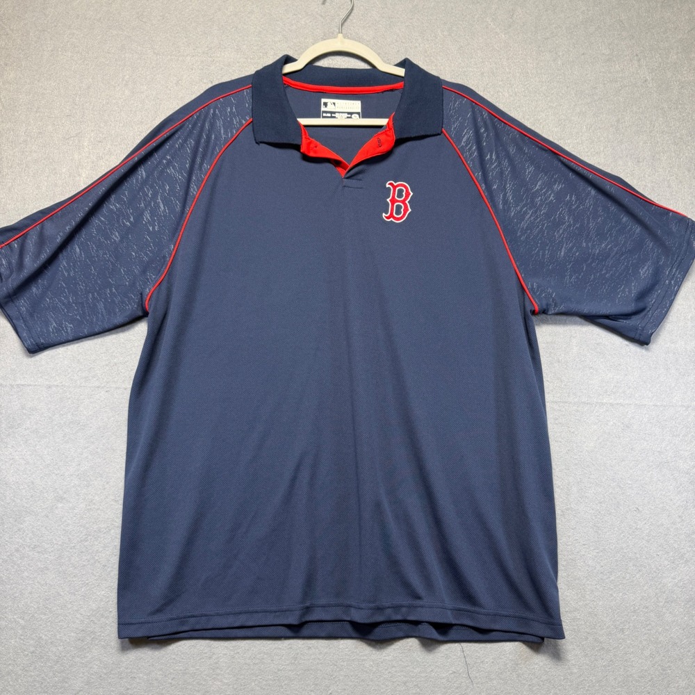 True Fan Boston Red Sox MLB Navy Blue Performance Polo Shirt Mens‎ 2XL Raglan